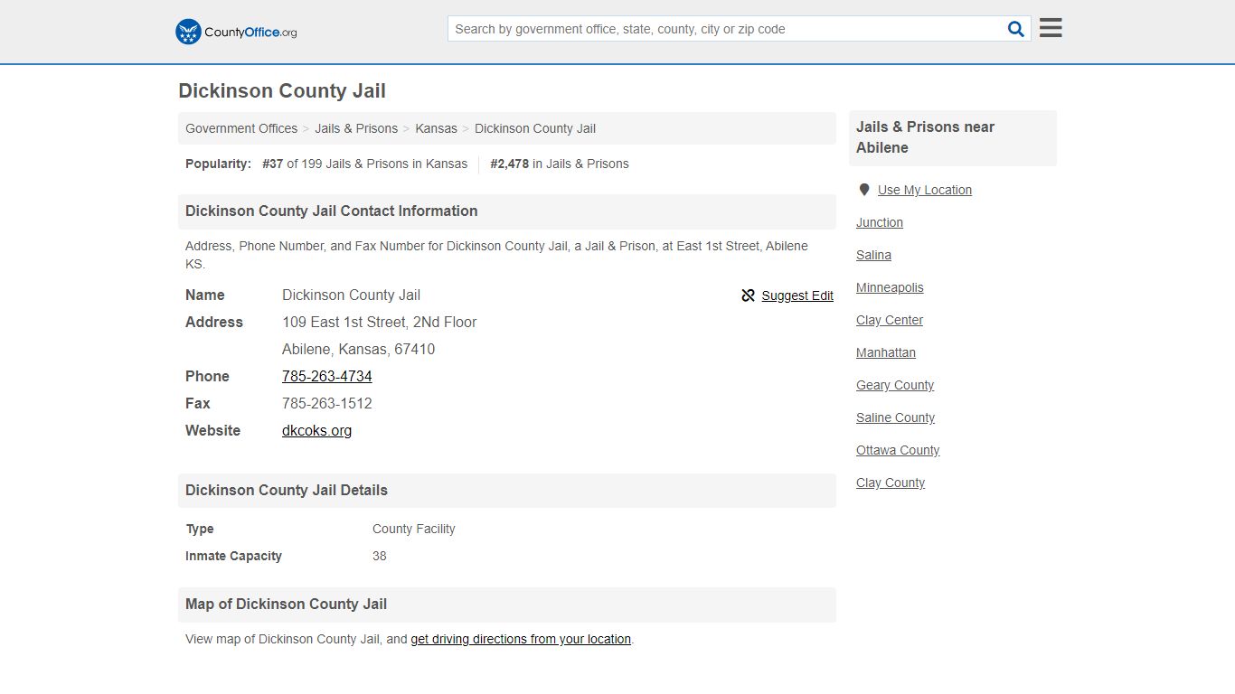 Dickinson County Jail - Abilene, KS (Address, Phone, and Fax)