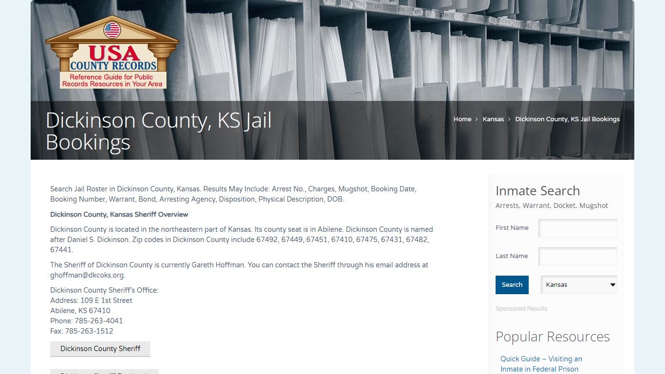 Dickinson County, KS Jail Bookings | Name Search